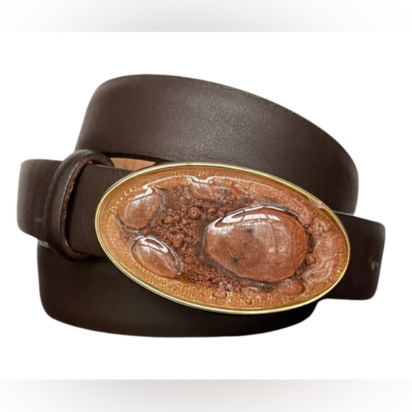 Guelhera Bollocini Accessories - NWOT Guelhera Bollocini Brown Italian Art Glass / Leather Belt Size S-M (25-33”)